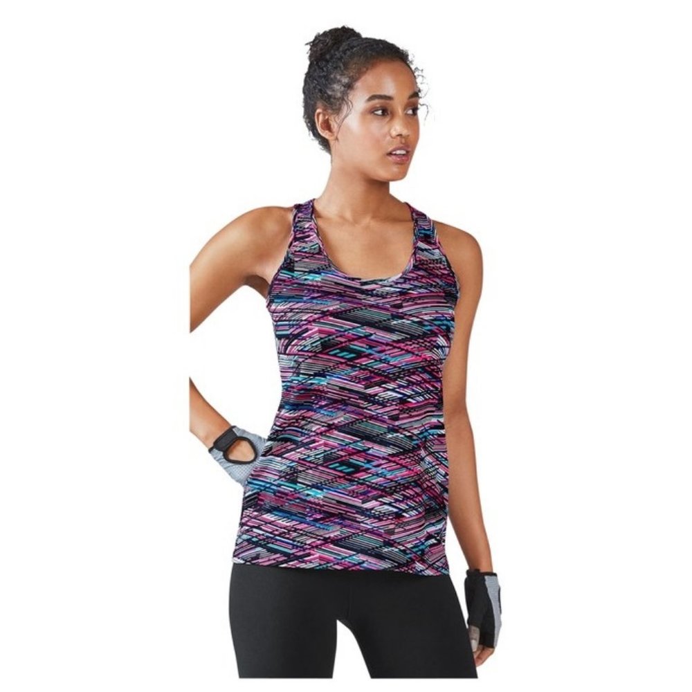 Fabletics Purple Digital Print Mary Racerbank Tank - Picture 2 of 7